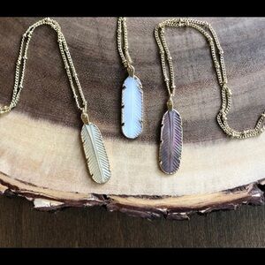 Carved Shell Feather Pendant Necklace